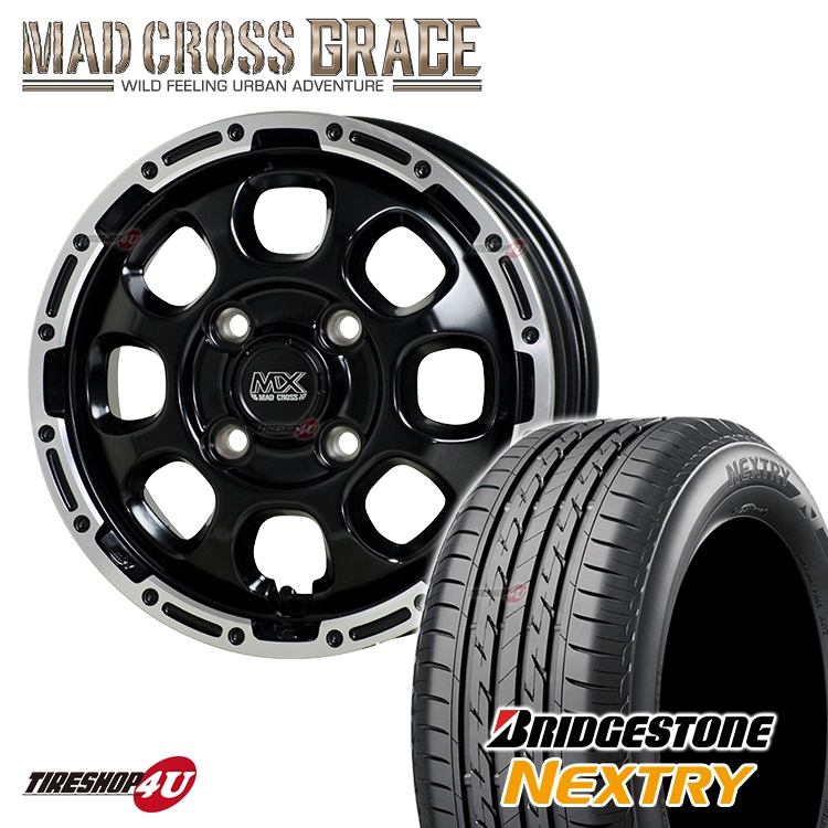 MAD CROSS GRACE 14x4.5J 4/100 +45 GB/P ブリヂストン NEXTRY 155/65R14 低燃費タイヤ  マッドクロス グレイス タント スペーシア 新品 タイヤ＆アルミホイール4本セット